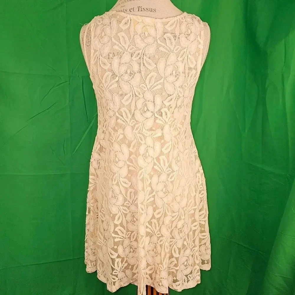 Free People Womens‎ Ivory Miles Of Lace Mini Dress Small